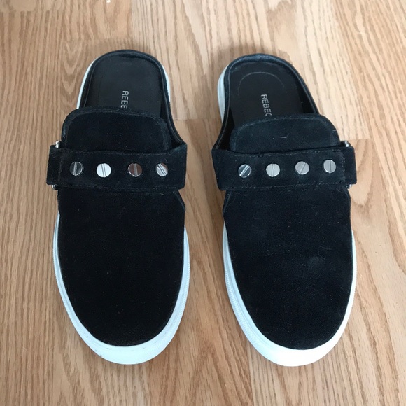 Rebecca Minkoff Shoes - Rebecca Minkoff black slides with silver grommets.